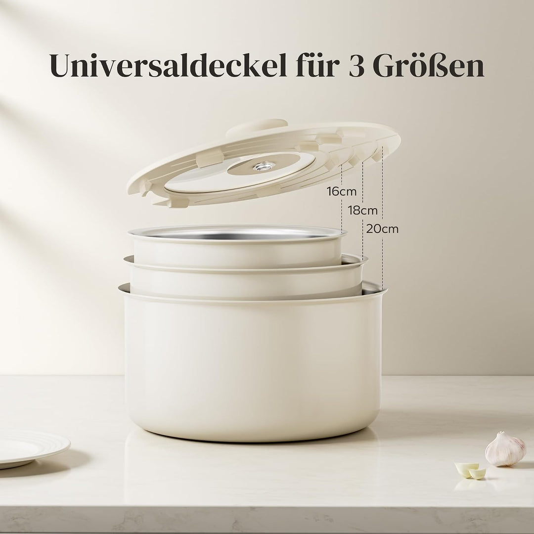 Redchef Edelstahl Topfset Induktion mit Abnehmbaren Griffen, Kochtopfset unbeschichtet 16/18/20cm un