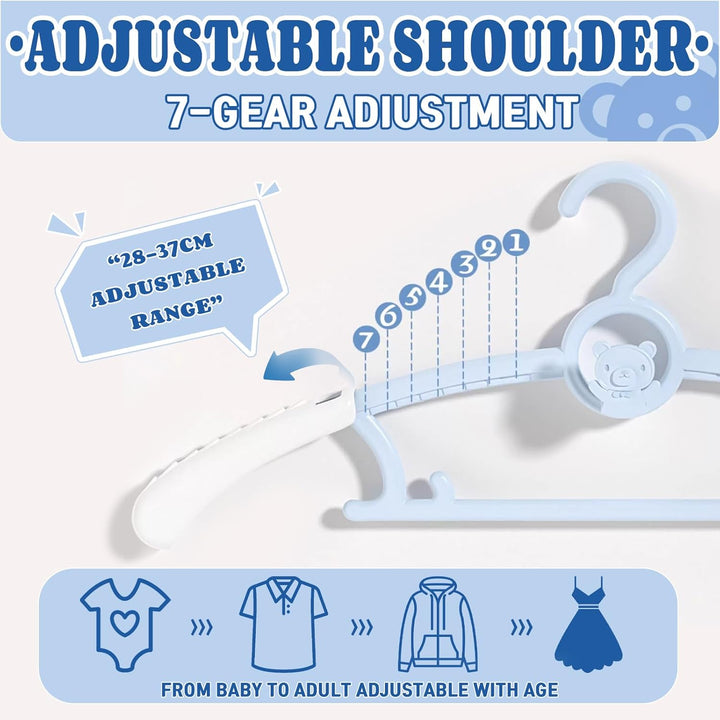 HGYZE Baby Mitwachsende kleiderbügel Kinder, Stapelbare Hanger + Haken + Hosenständer, rutschfest Ba