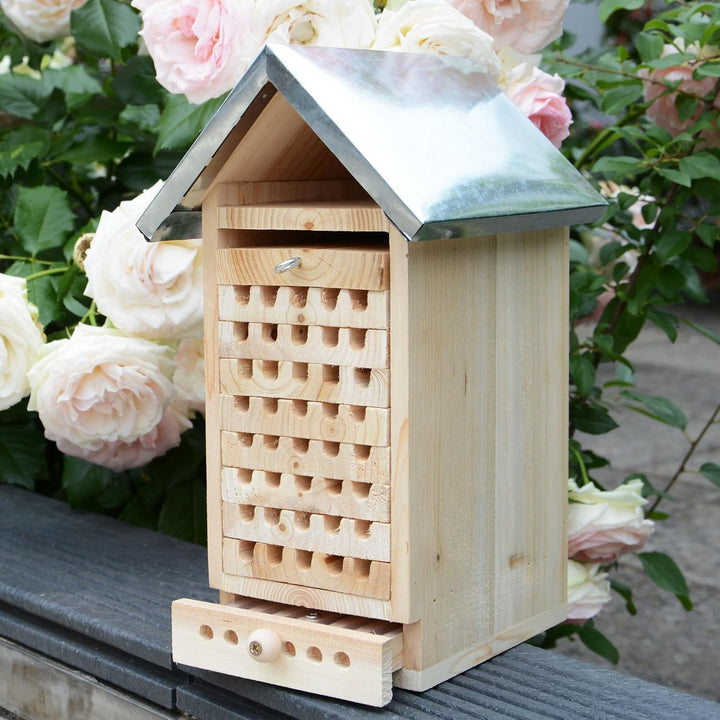 UNUS Wildbienenhaus Insektenhotel mit Observer-Entdeckerschublade - Hochwertiges Holz - Naturbeobach