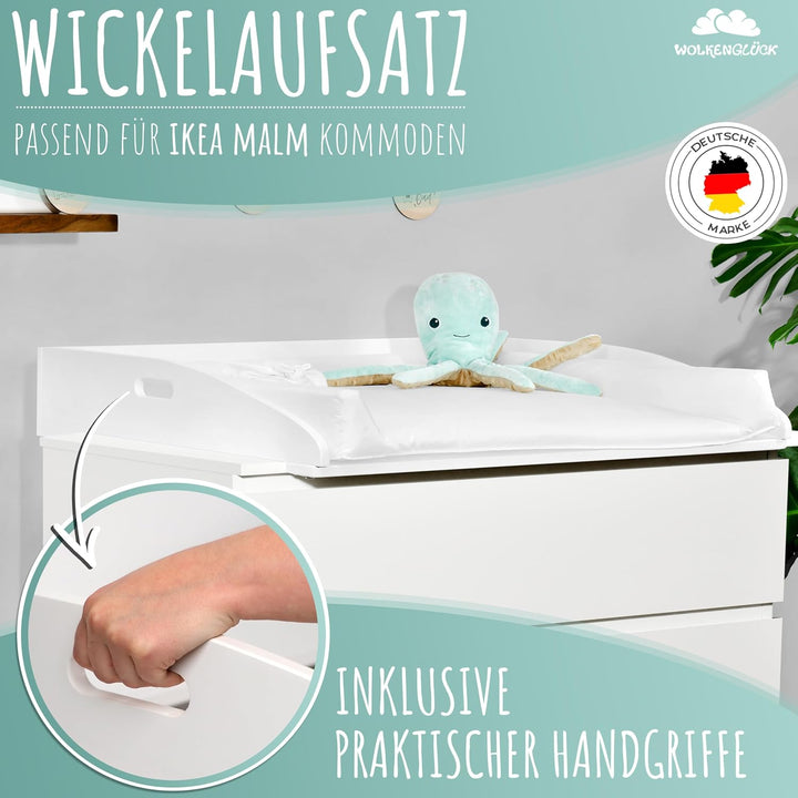WOLKENGLÜCK Wickelaufsatz für IKEA Malm Kommode [73x70x13cm] - Hochwertiger Malm Wickelaufsatz mit S