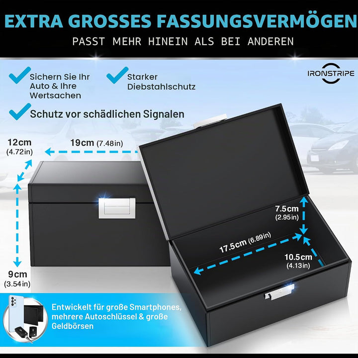 Ironstripe Keyless Go Schutz Autoschlüssel Box, Extra Gross 19 x 12 x 9 cm Faraday Box, Diebstahlsch