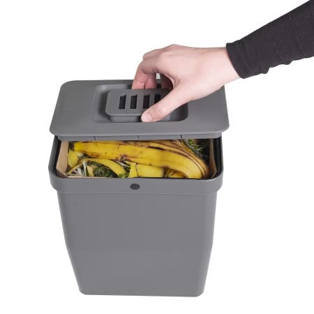 LM 530 ECO Biomülleimer Küche mit Deckel 8-Liter, Aus Rezykliertem Kunststoff, Anthrazit (15 x 23 x