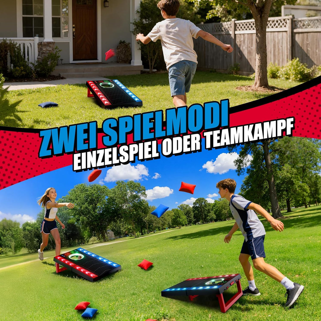 Cornhole Spiel Outdoor Innenbereich, Elektronisch Cornhole mit Musik & Licht, Automatischer Punktzäh