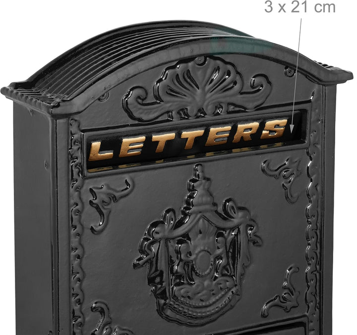 Relaxdays Briefkasten Vintage, verzierter Postkasten, HxBxT: 42 x 28 x 10 cm, A4 Briefschlitz, 2 Sch
