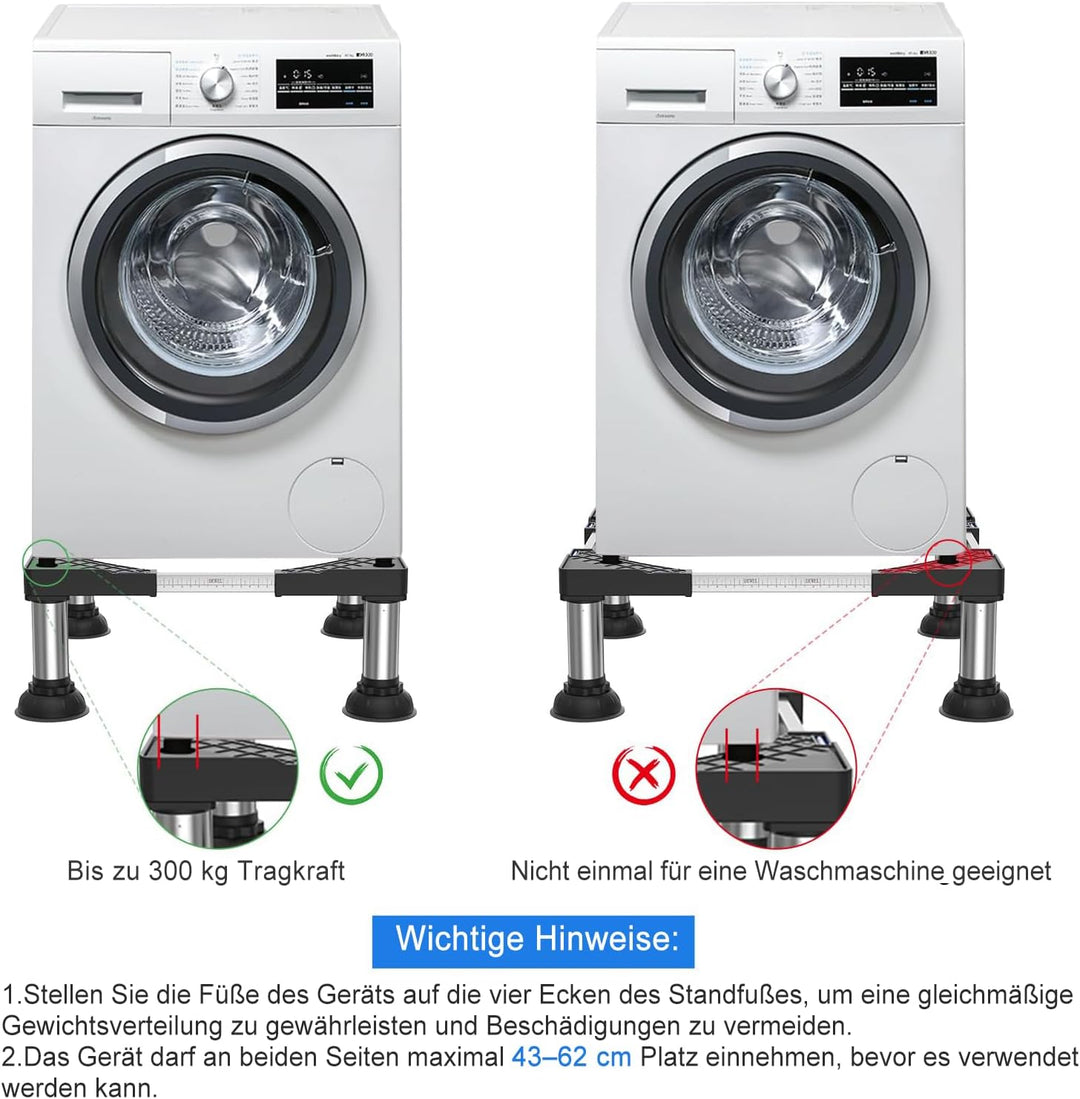 DEWEL 4 Untergestell für Kühlschrank Sockel,Einstellbarer Saugnapf Sockel,Höhe 12-15cm,Bärenlast 300