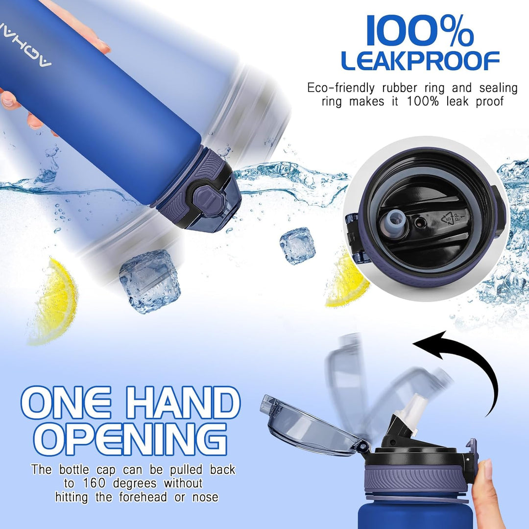 AOHAN Trinkflasche 1L mit auslaufsicherem Klappdeckel, BPA freie Sport Trinkflasche mit Stroh, Wasse