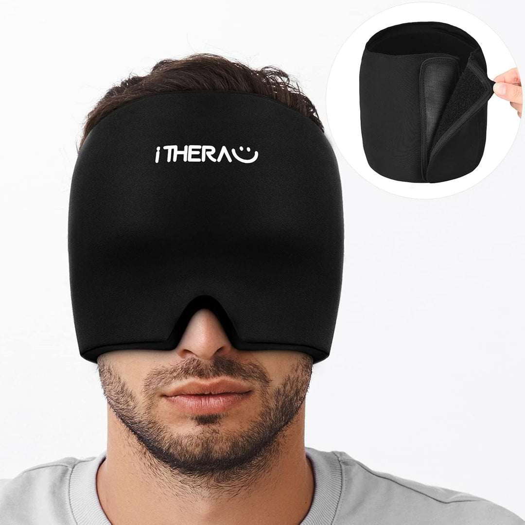 iTHERAU Migräne Maske - Migräne mütze Kopfschmerzen & Migräne Relief Hut Kühlmütze kühlpacks kühlend