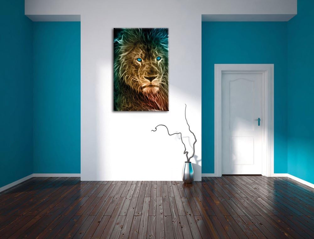 Pixxprint New Art Löwe, Format: 100x70 auf Leinwand, XXL riesige Bilder fertig gerahmt mit Keilrahme