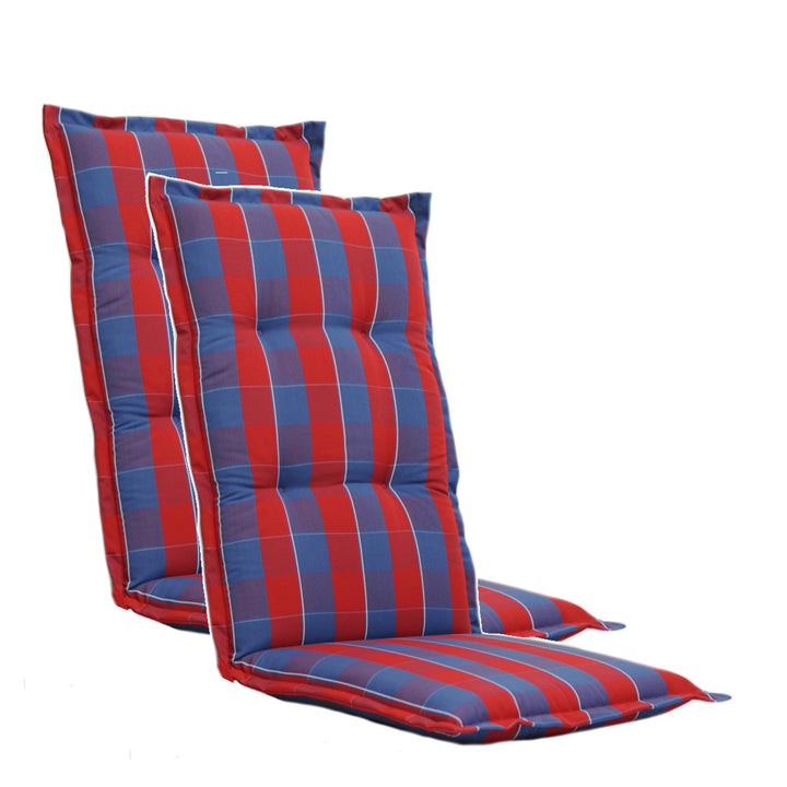 LILENO HOME Gartenstuhl Auflagen als [2er Set - Hochlehner] in Karo Rot Blau Neu - Bequeme Liegen al