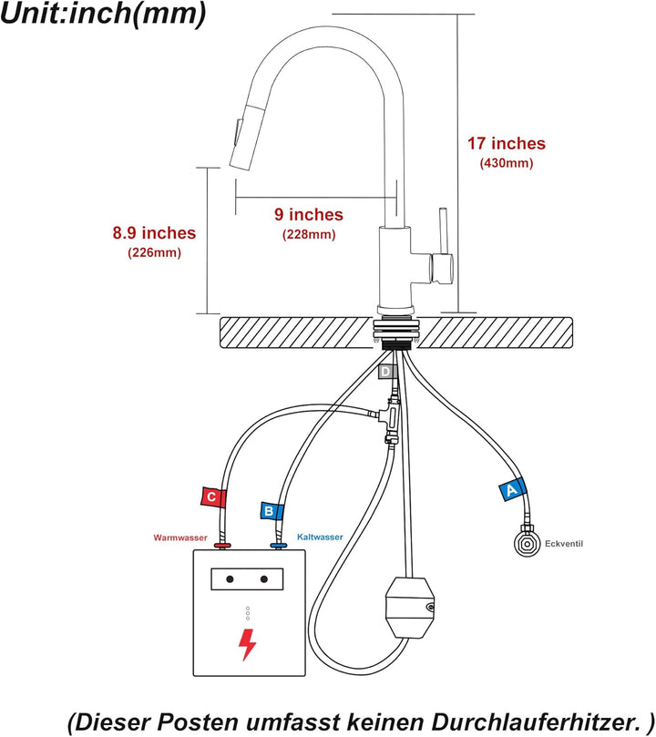 Tohlar Niederdruck Armatur Küche Gold, Niederdruck Wasserhahn Küche mit Ausziehbare Brause, Mischbat