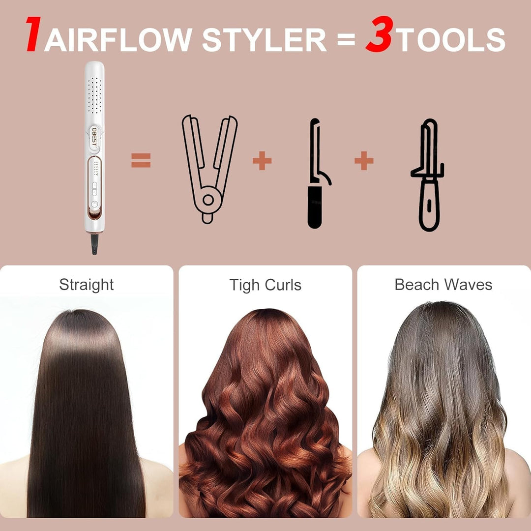 OBEST Airflow Curler Haarglätter und Lockenstab 2 in 1, Glätteisen Lockenstab, 30s Schnellaufheizung