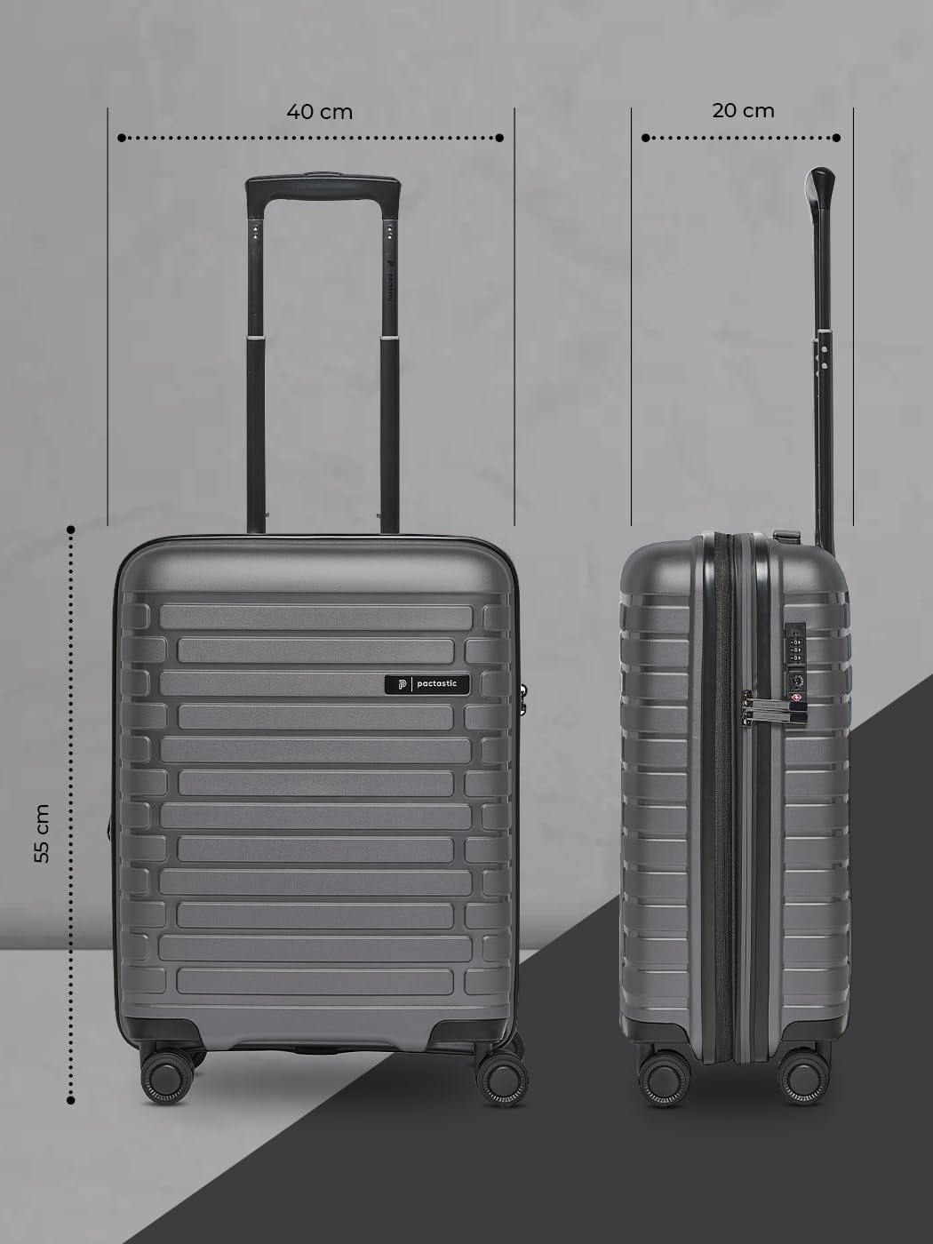 Pactastic Hartschalen Kabinen-Koffer | Kleiner Cabin-Trolley 40 x 20 x 55 cm von 40 auf 48 Liter erw