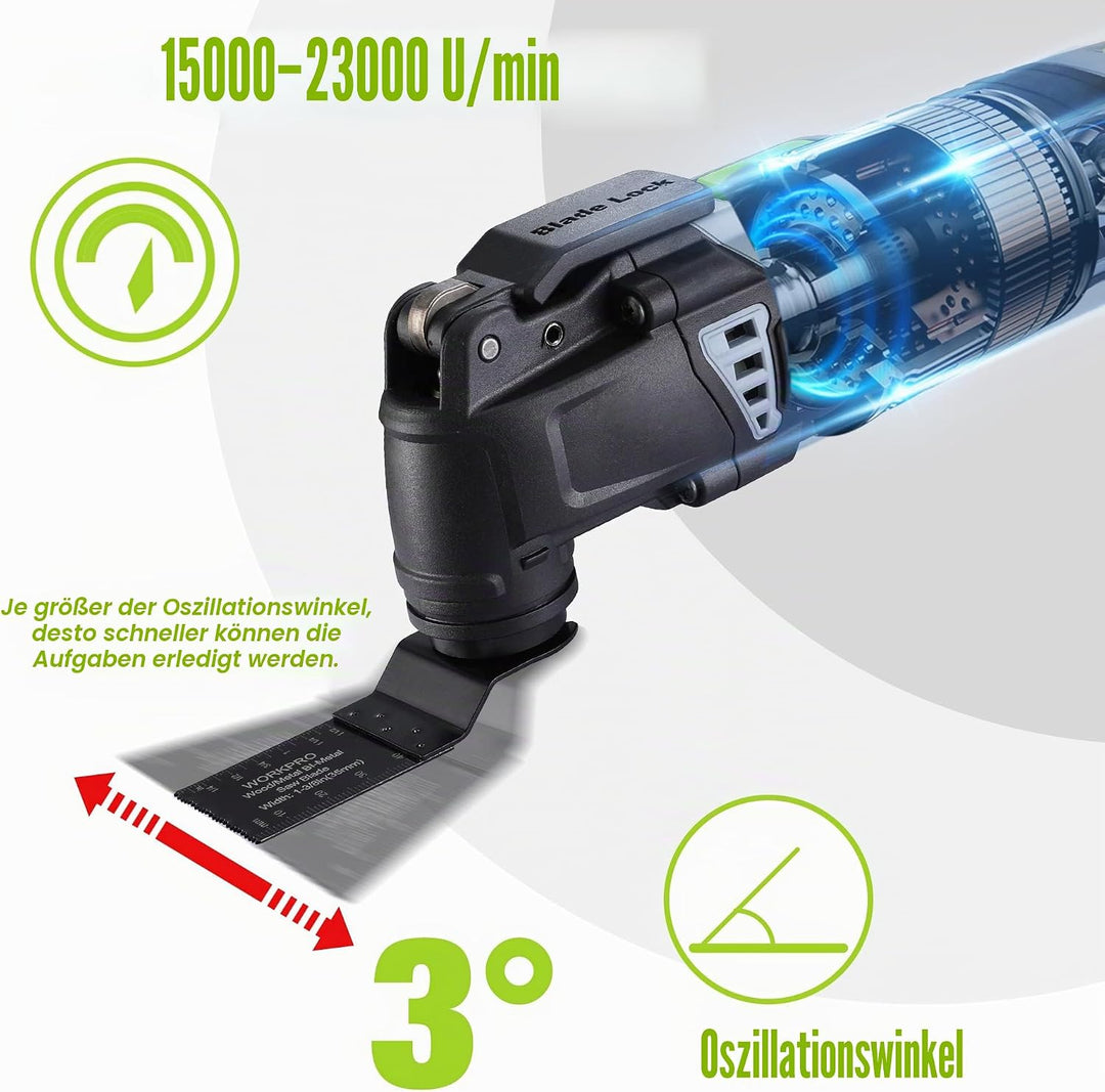WORKPRO 300W Multifunktionswerkzeug, Oszillierende Säge mit 17 Zubehör und Aufbewahrungstasche, 7 Dr