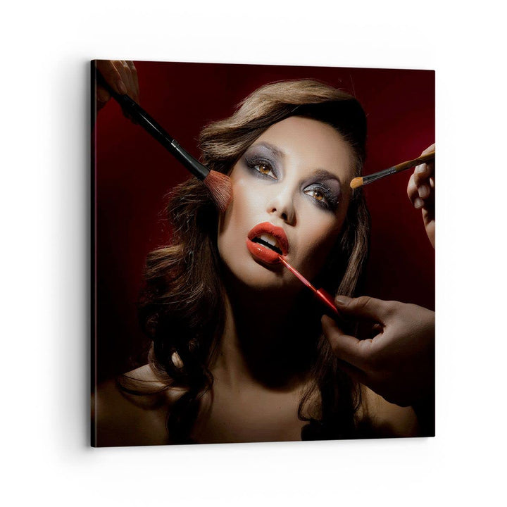 Bilder auf Leinwand 70x70cm Leinwandbild mit Rahmen Frau Make-up schön Gross Wanddeko Bild Schlafzim