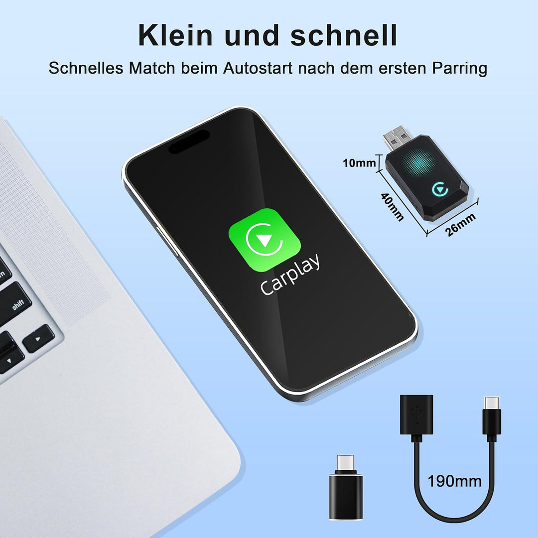 CarPlay Wireless Adapter, 2025 Upgrade Dongle Konvertiert Kabelgebunden zu Kabellos für iPhone, USB