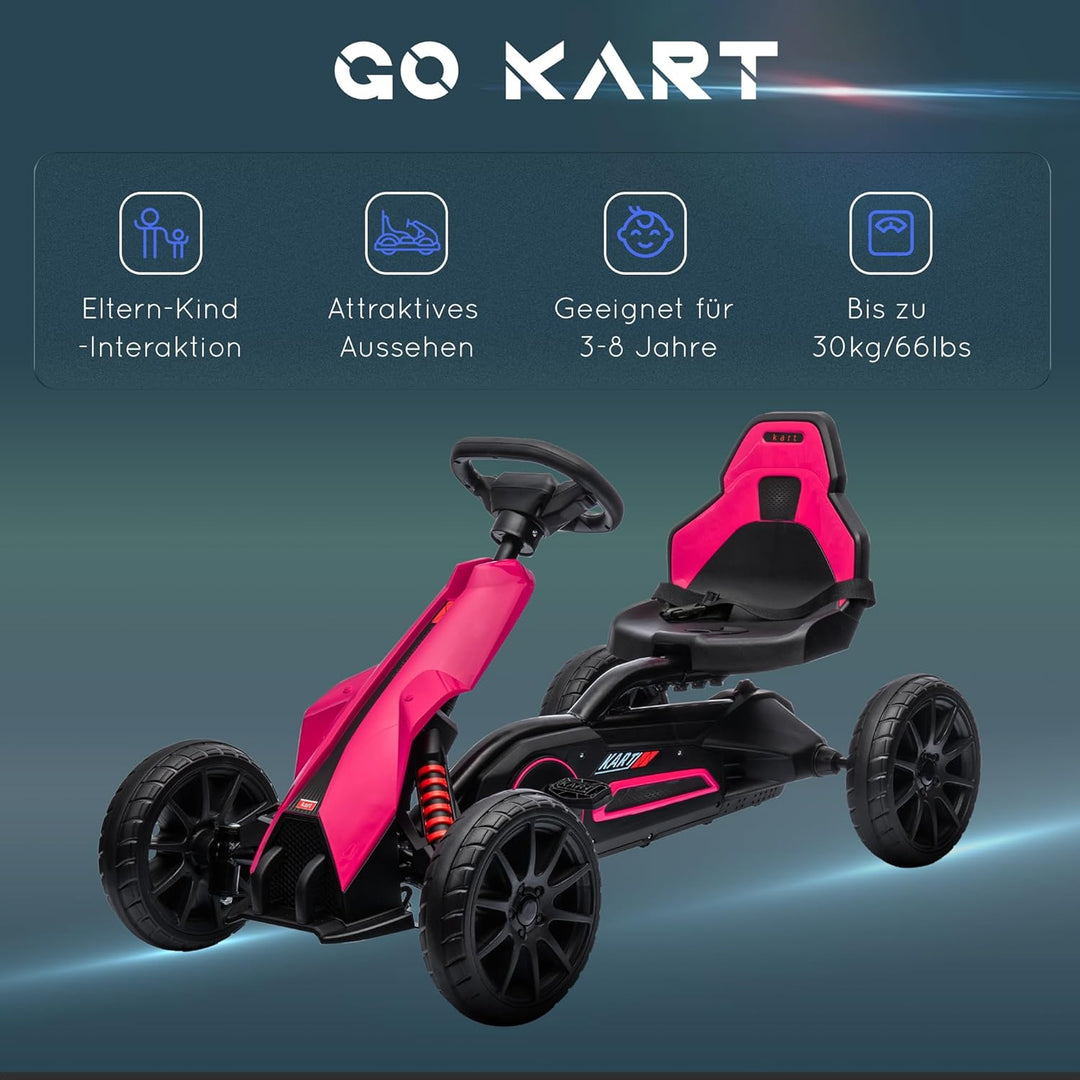 HOMCOM Gokart Tretauto mit Handbremse, verstellbarem Sitz, Vor- und Rückwärtsgang, Tretfahrzeug Kind