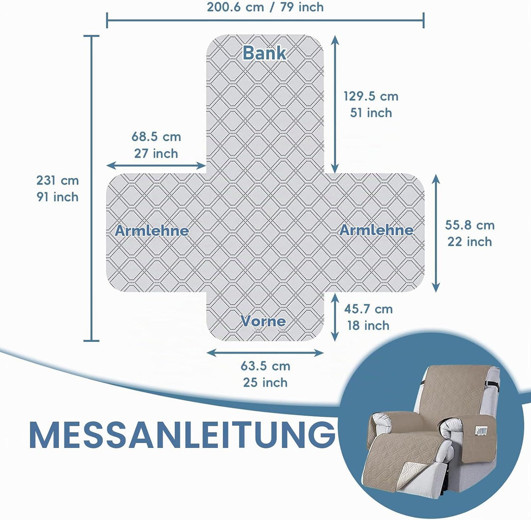 aolceth Sesselschoner für Fernsehsessel, 100% Wasserdicht Sesselbezug für Relaxsessel, Anti-Rutsch A