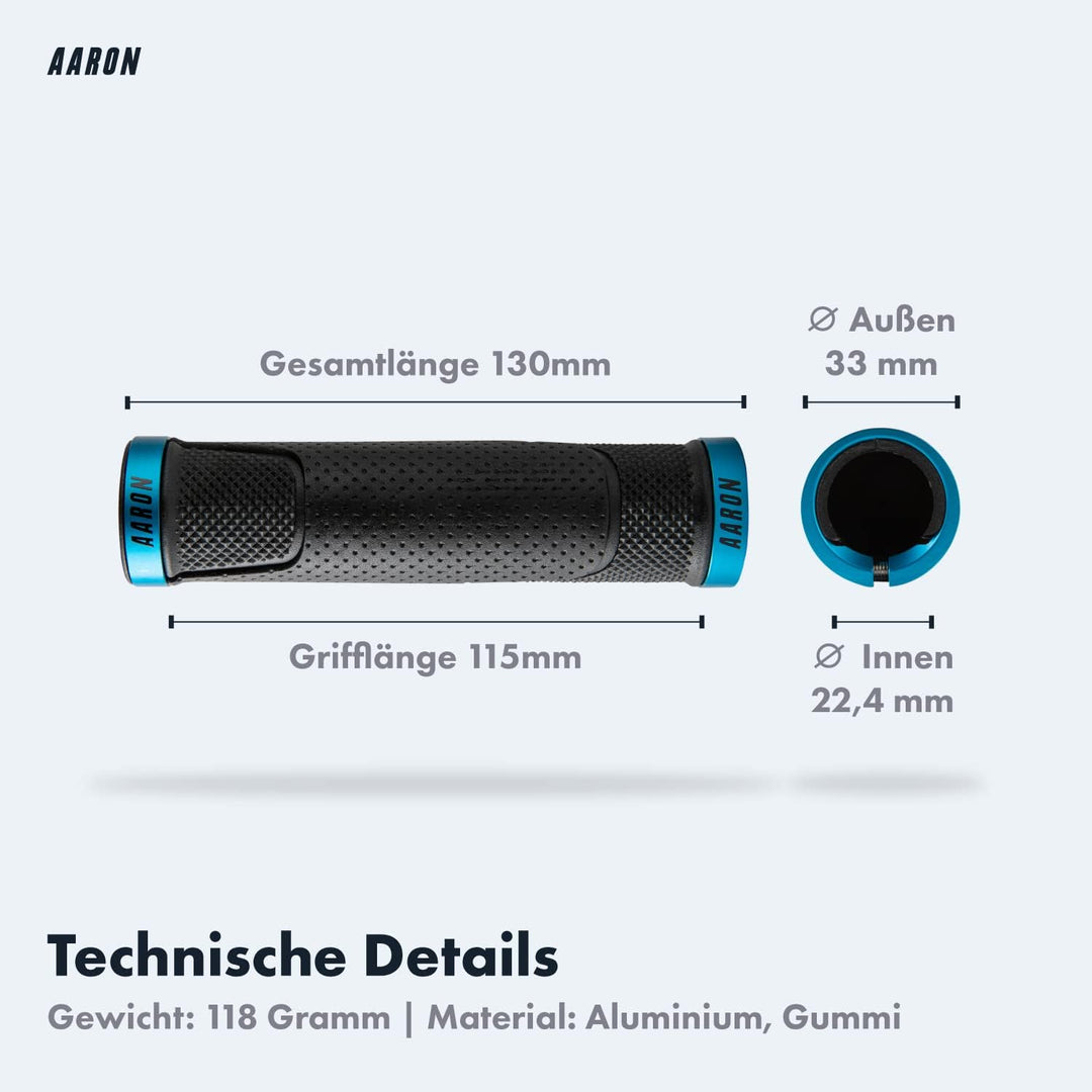 AARON MTB Fahrradgriffe mit Gel Auflagefläche - Lenkergriffe aus rutschfestem Gummi inkl. Lenkerendk