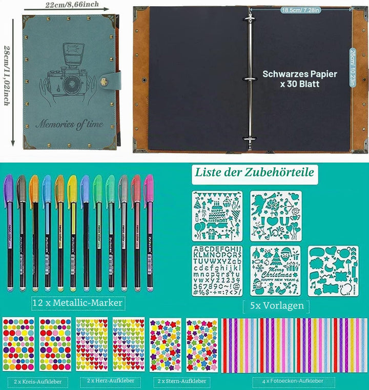 ZEEYUAN Fotoalbum Nieten Scrapbook Selbstgestalten 60 Nachfüllseiten Vintages Fotobuch zum Einkleben