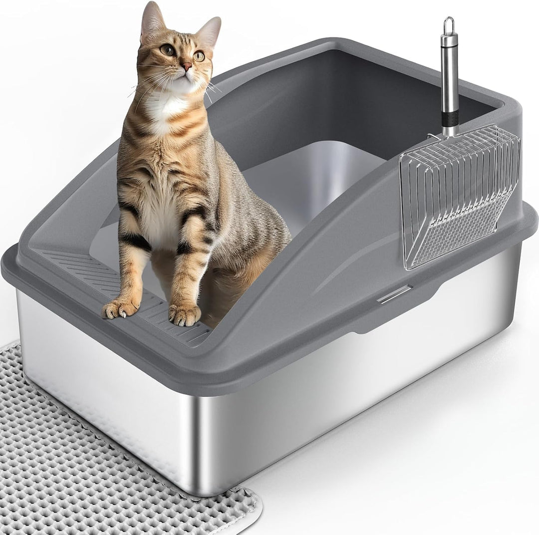 FURTIME Katzenklo Edelstahl XL, Katzentoilette Edelstahl 30L Katzenklo Gross mit Katzenstreuschaufel