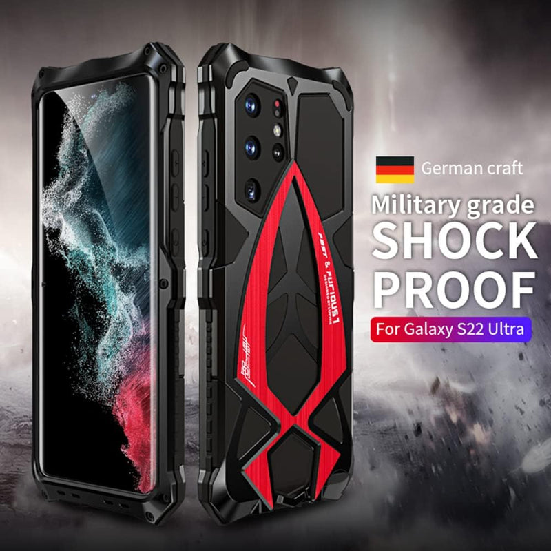 CeeEee Handyhülle für Galaxy S22 Ultra 5G Metall Case Samsung Silikon Stossfeste Hülle Rugged Unzerb