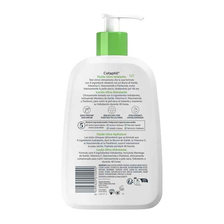 Cetaphil Ultra feuchtigkeitsspendende Flüssigkeit, Gesichts- und Körpercreme, für Haut mit anhaltend