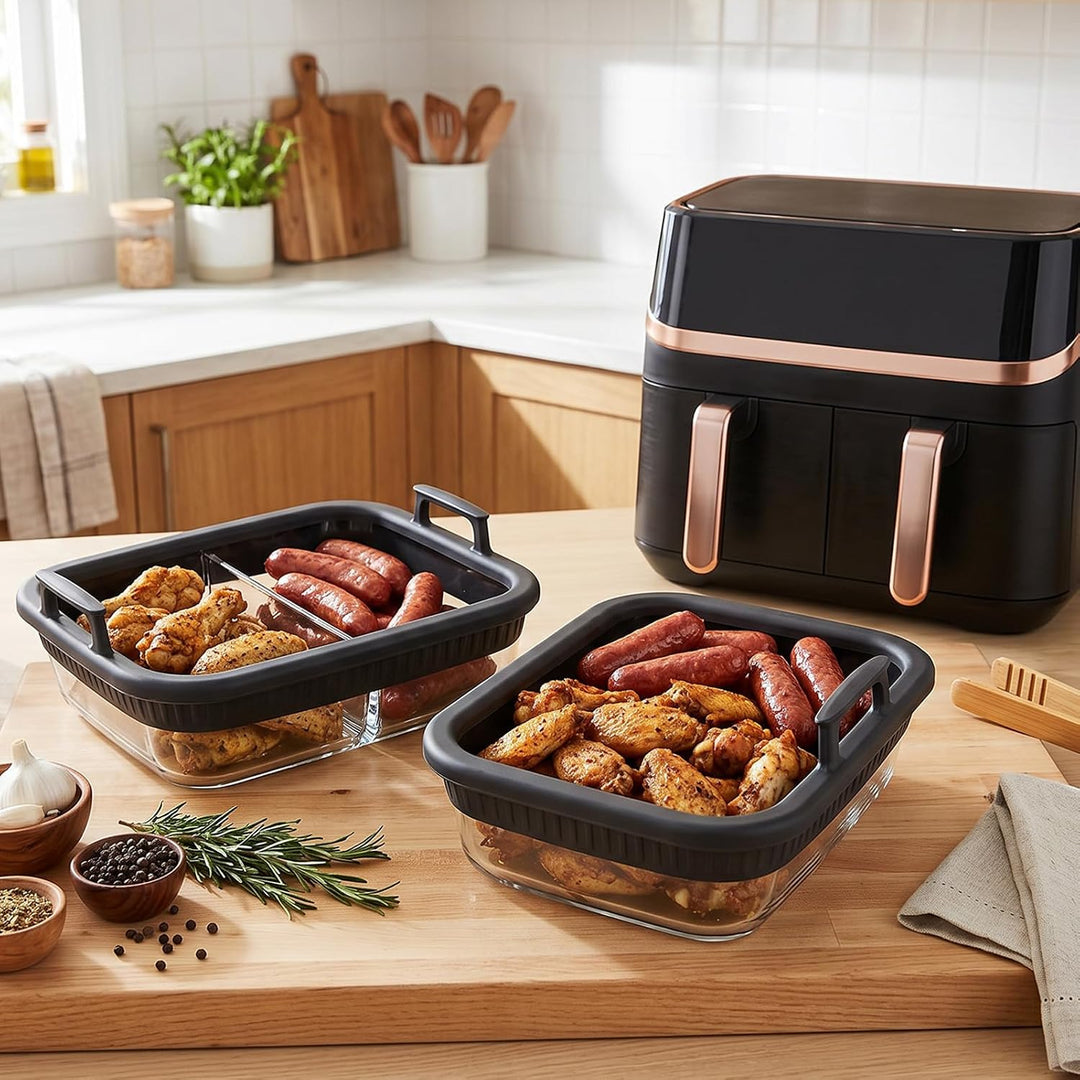 Glas Auflaufform Airfryer Set für Airfryer Glas,Auflaufform Airfryer mit Einzel- und Doppelkammer Gl