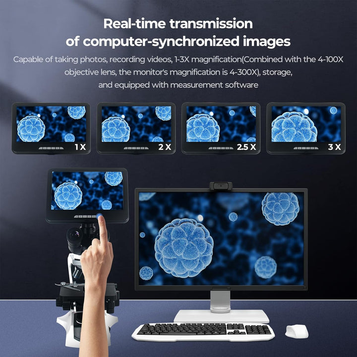 [Infinity-korrigiert] Trinokularmikroskop mit 10"-24MP-Monitor, 40-1000X Vergrösserung, unendlich ac