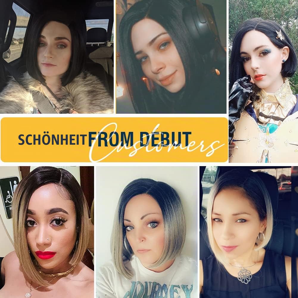 Début Lace Front Perücke für schwarze Damen Bob Perücke für weisse Damen Kunsthaar 24 cm 120g Braun