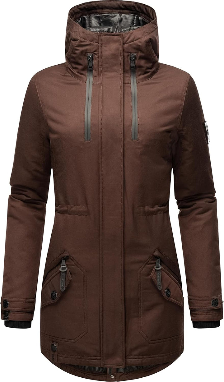 Navahoo Damen Warmer Winter Kurzmantel Avrille II XS-XXL XS Dark Choco, XS Dark Choco