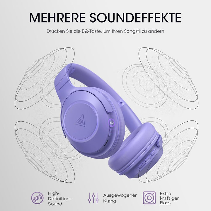 DOQAUS Kopfhörer Kabellose Bluetooth,70 Std.Akku,Lila | Kabellos Faltbare HiFi-Stereo Bluetooth Kopf