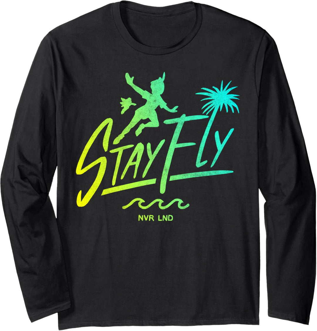 Disney Peter Pan Stay Fly Text Silhouette Poster Langarmshirt