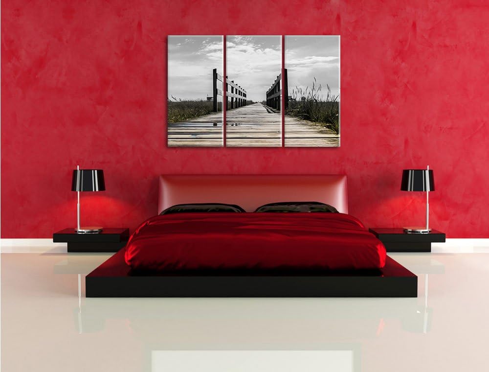 Pixxprint Steg in der Landschaft / 3-Teilig/Gesamtmass 120cm Leinwandbild bespannt auf Holzrahmen/Wa