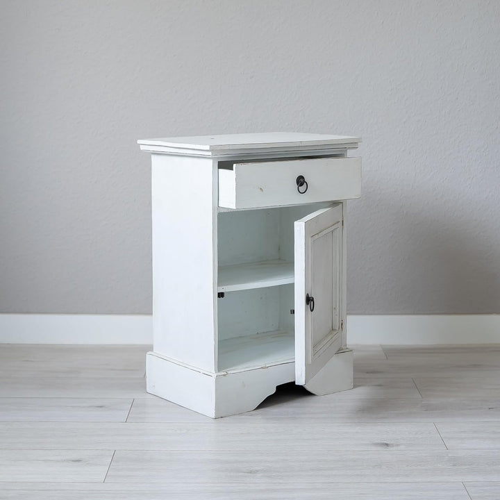 livasia Nachtschrank, Nachttisch, Kinderzimmerschrank, Kommode, aus Bali (Handarbeit) (weiss), Weiss