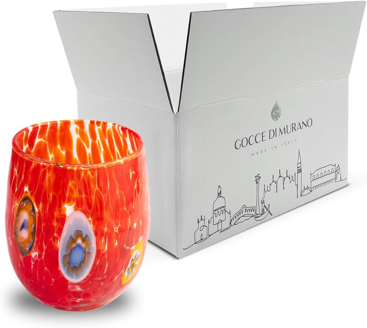 Gocce di Murano Set 6 Gläser Regenbogen Regen aus Muranoglas mundgeblasen 300 ml handgearbeitet bunt