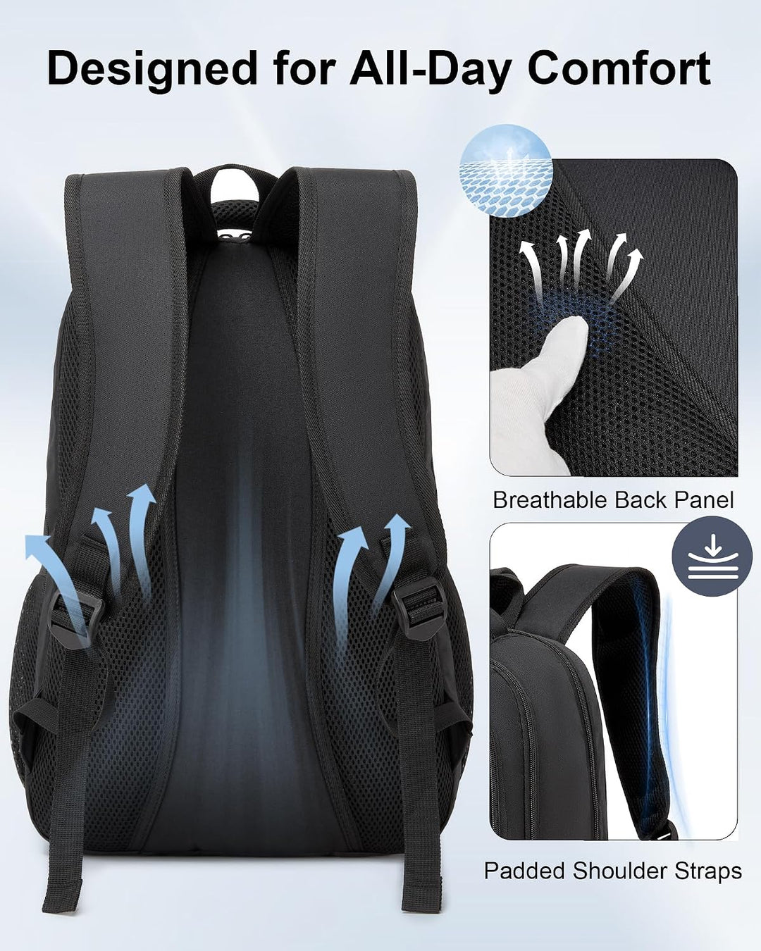 Rucksack Herren Arbeit, 15,6 Zoll Business Laptop Rucksack Damen, Schwarz | Arbeitsrucksack mit voll