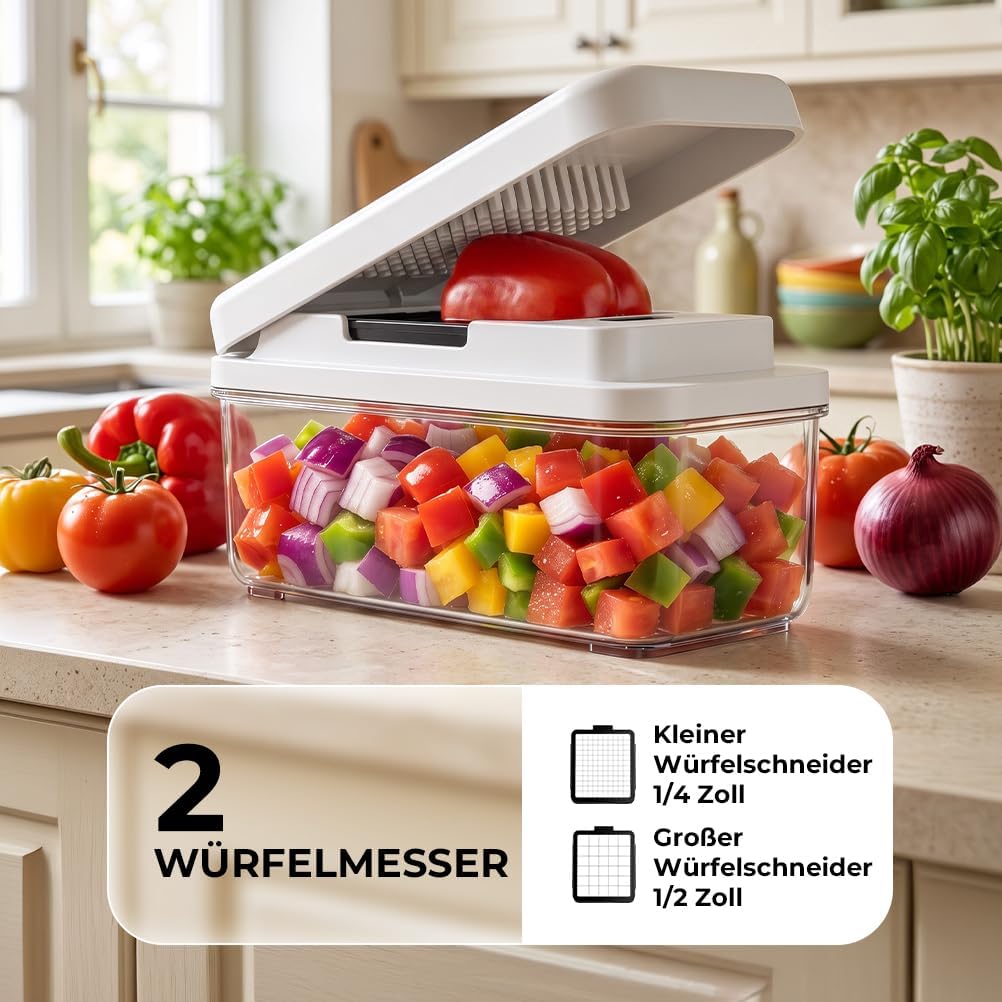 Gemüseschneider, Mandoline Gemüsehobel, Gurkenhobel Zwiebelschneider, 12 in 1 Multifunktionaler Gemü