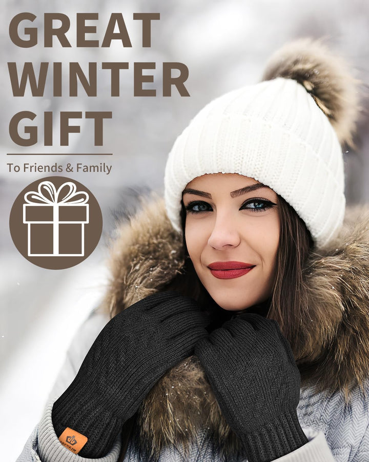 ARFNKIM Damen Winterhandschuhe mit Fleecefutter, Touchscreen Warme Gedehnt Dicke Strickhandschuhe Wo