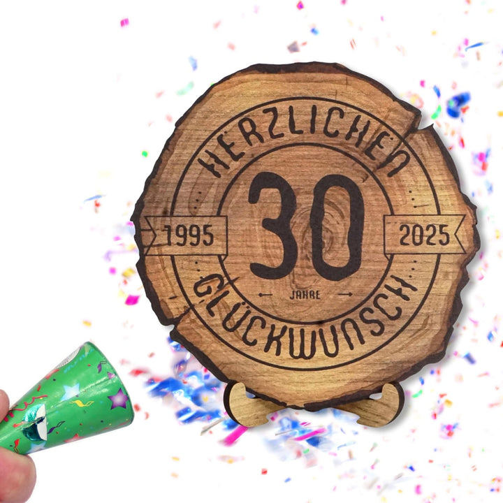 Baumscheibe mit Gravur für 30. Geburtstag – Geburtstags Geschenk aus Holz – Hochwertige Holz Geschen