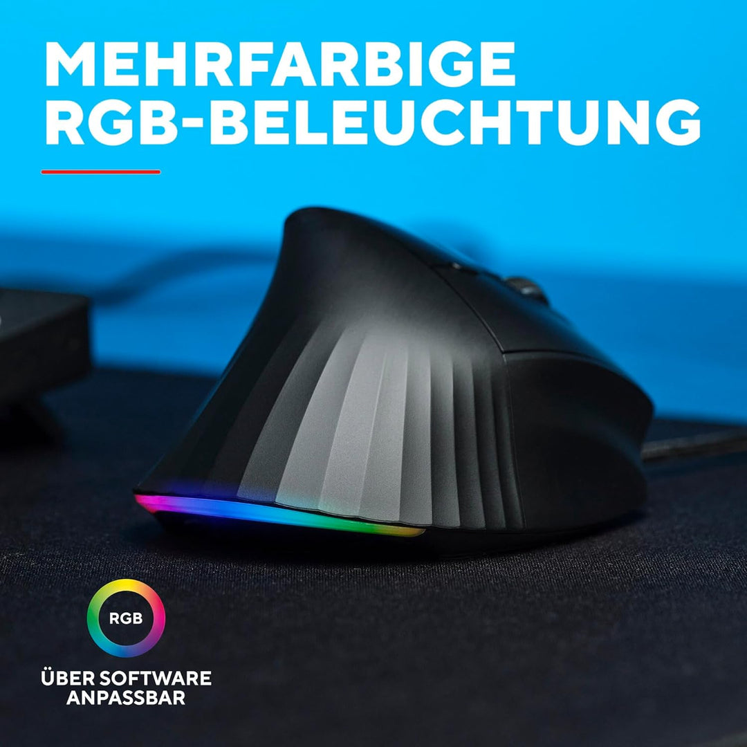 GXTrust 145 Rexxa Vertikale Gaming Maus mit Programmierbaren Tasten, 12.8k DPI, Ergonomische Maus mi