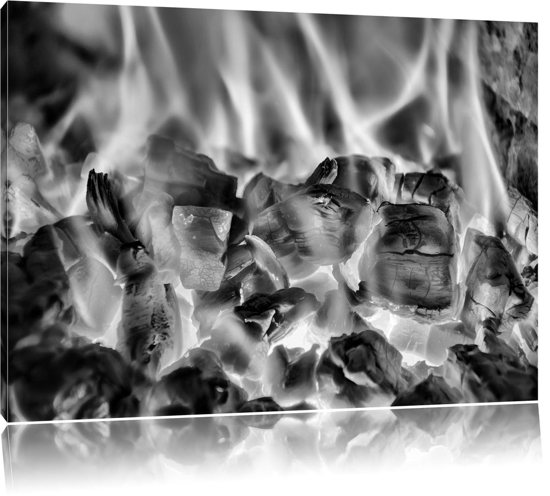 Pixxprint Holzkohle Feuer / 100x70cm Leinwandbild bespannt auf Holzrahmen/Wandbild Kunstdruck Dekora