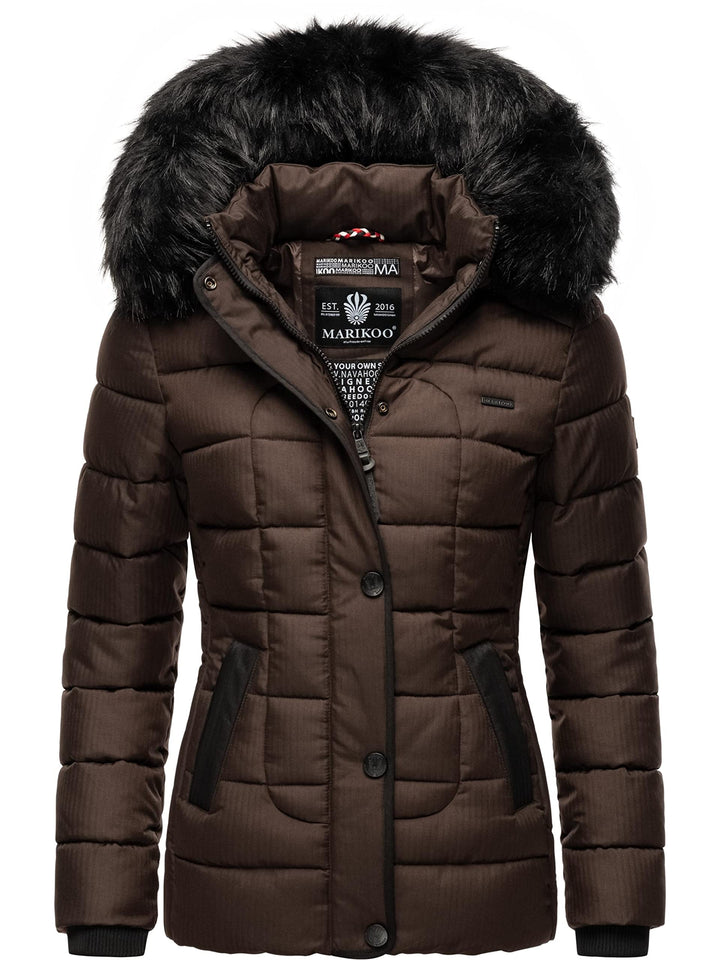 MARIKOO Damen warme Winter Steppjacke mit Kapuze Unique XS-XXL XS Dark Choco, XS Dark Choco