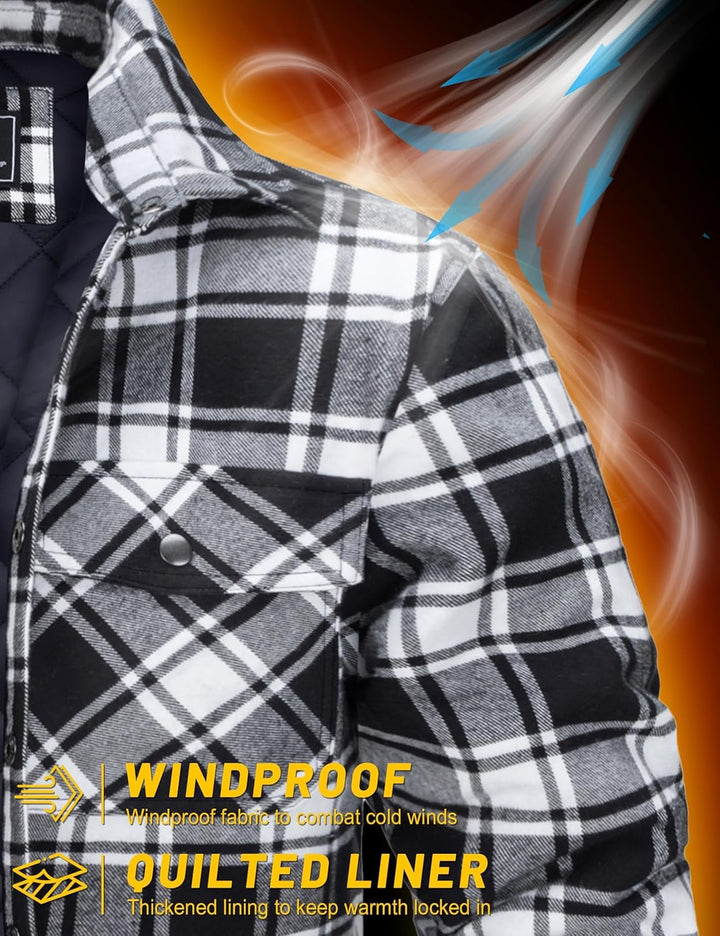 TACVASEN Herren Karierte Hemdjacke Flanellhemd Holzfällerhemd Thermohemd Jacke M Schwarz, M Schwarz