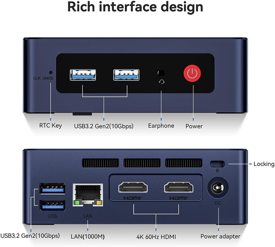 Beelink Mini PC, Intel 12th Gen Alder Lake- N95(bis zu 3.4GHz), 8GB DDR4 RAM 256GB SSD, Mini S12 Des