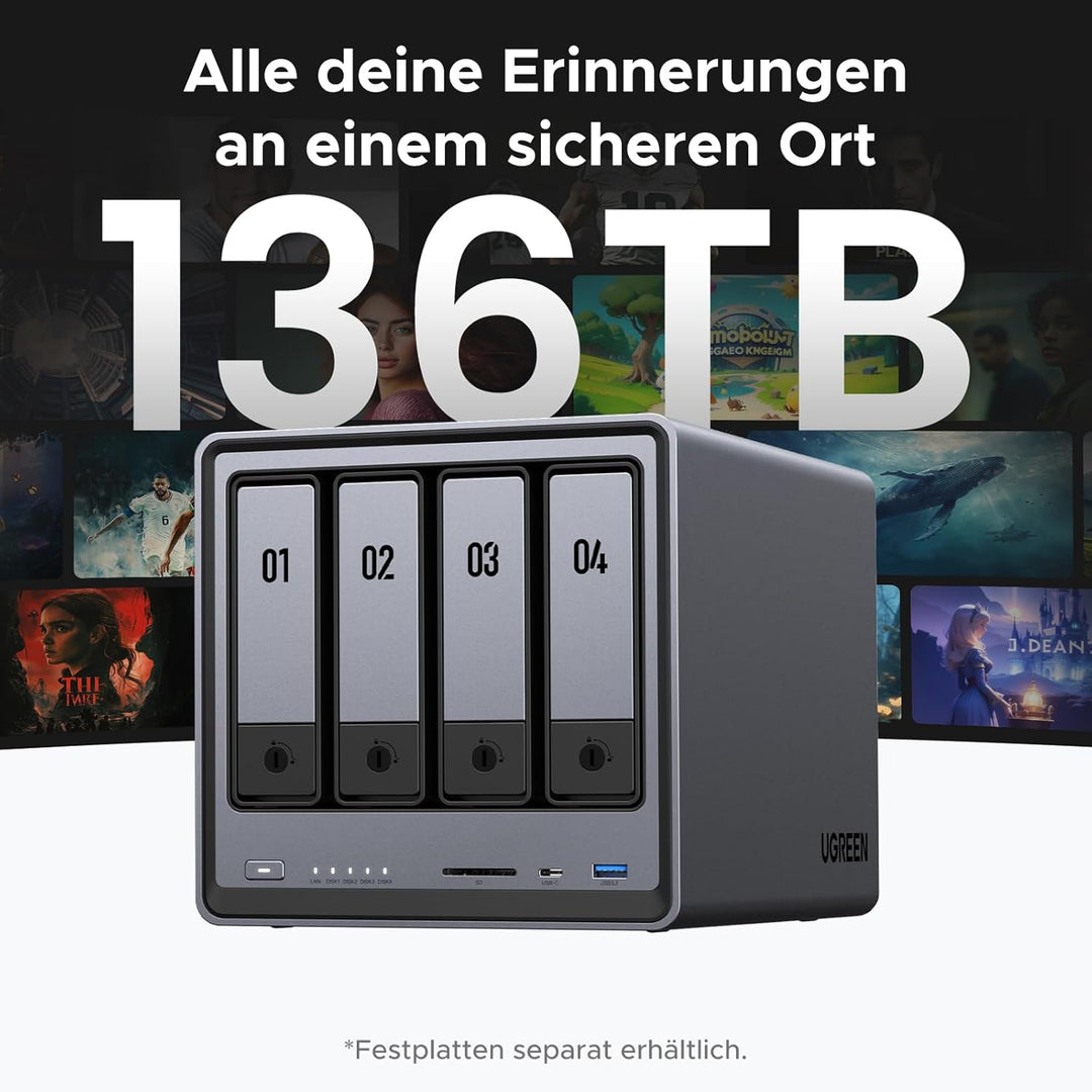UGREEN NASync DXP4800 4-Bay Desktop NAS, Intel N100 Quad-Core CPU, 8GB DDR5 RAM, 32G eMMC, 2 * 2,5Gb