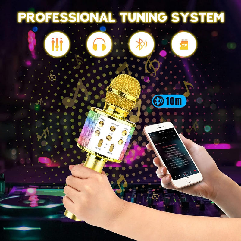 ShinePick Kabelloses Karaoke-Mikrofon, Bluetooth, tragbar, mit LED-Licht, Disco für Kinder/Erwachsen