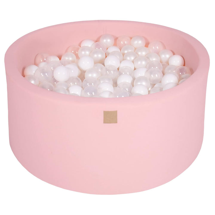 MEOWBABY Bällebad Baby - Rund 90x40cm Baby Pool für Kinder mit 300 Bälle, Baumwolle, Hellrosa: Weiss