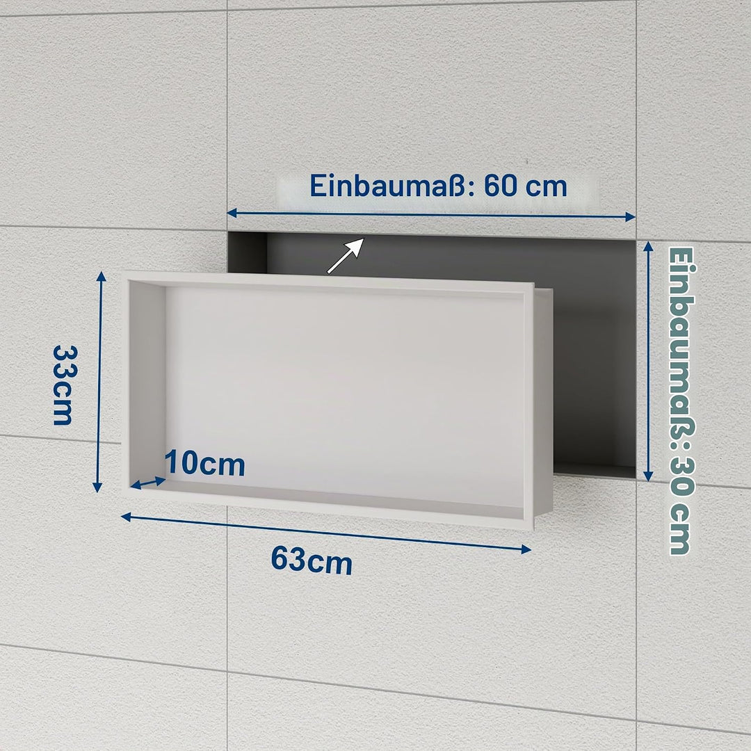 Neohomee Wandnische Dusche Edelstahl mit RGB LED-Licht, Eingebettete Duschnische Weiss Einzelregal L
