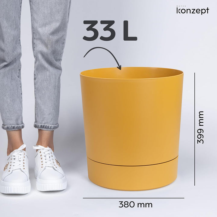 KONZEPT Blumentopf mit Untersetzer 38 cm - grosser Übertopf aus Kunststoff für Zimmerpflanzen, moder