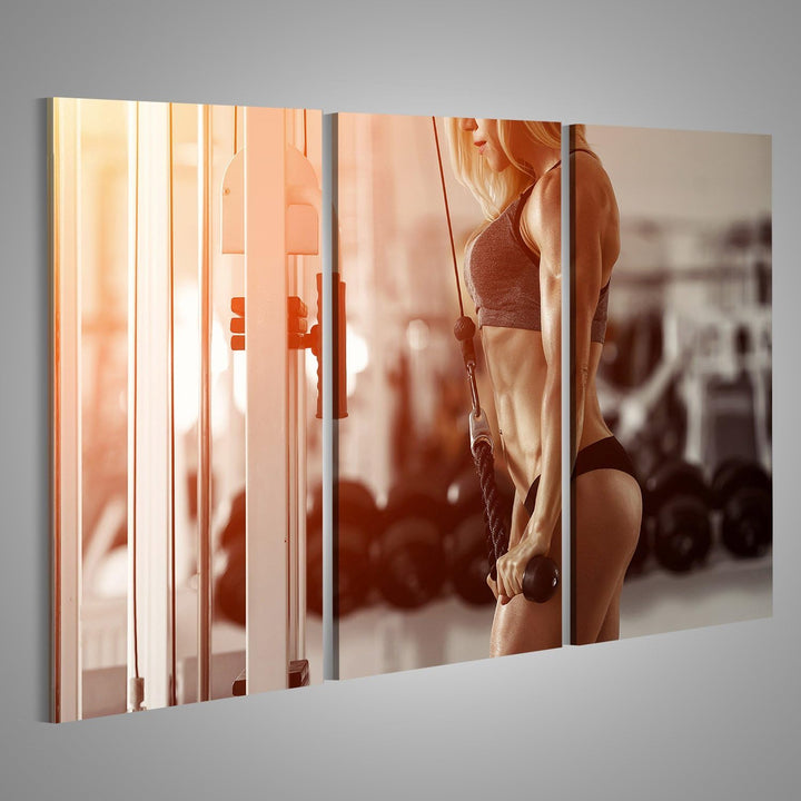 islandburner Bild auf Leinwand Klassisches Bodybuilding Muskulös Blonde Frau Macht Übungen In Der Tu